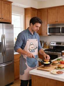 1pc Cute Chef Pig Apron For Women, Waterproof Kitchen Apron With Wipeable Side Pockets Cooking Baking Gifts, Large Pocket Apron, Washable Kitchen Workwear, Sleeveless Design, Suitable For Food Service - 小豬粉紅 - 查看 2