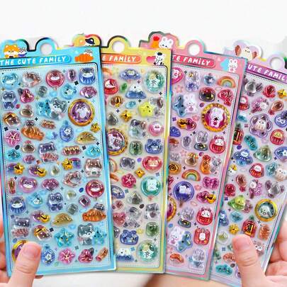 Hình dán 3D hình động vật hoạt hình dễ thương, họa tiết pha lê, dùng để trang trí sổ lưu niệm, nhật ký, ốp điện thoại.