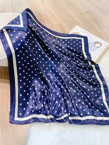 Elegant Women's Printed Satin Scarf 90x90 Large For Hair - Poá /Azul - 查看 3