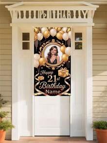 1pc Customized Birthday Banner, Birthday Party Welcome Sign Template, Birthday Welcome Wall Poster With Photo, Customized Photo & Text Birthday Party Decor, Birthday Welcome Sign, Memorial Wall Decor Poster, Modern Minimalist Birthday Wall Hanging Welcome - Multicolor - View 3