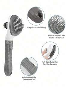 Pet Grooming Brush, Cat & Dog Brush, Flea Comb, Self-Cleaning Brush, Pet Trimming Brush, Pet Massage Brush, Deshedding Tool, Detangling Tool, Dematting Brush, Self-Cleaning Deshedding Brush, Pet Cleaning Tools, Hair Collection Brush, Dog Brush, Cat Brush, Pet Deshedding Brush, Pet Supplies, Pet Accessories - Multicolor - View 3