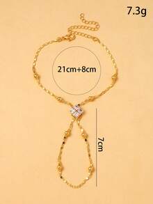 New Eid Al-Fitr Square Finger-Linking Bracelet For Women, European & American Bridal Wedding Minimalist Rhinestone Hand Chain, Fashion Ball Jewelry - Gold - View 5