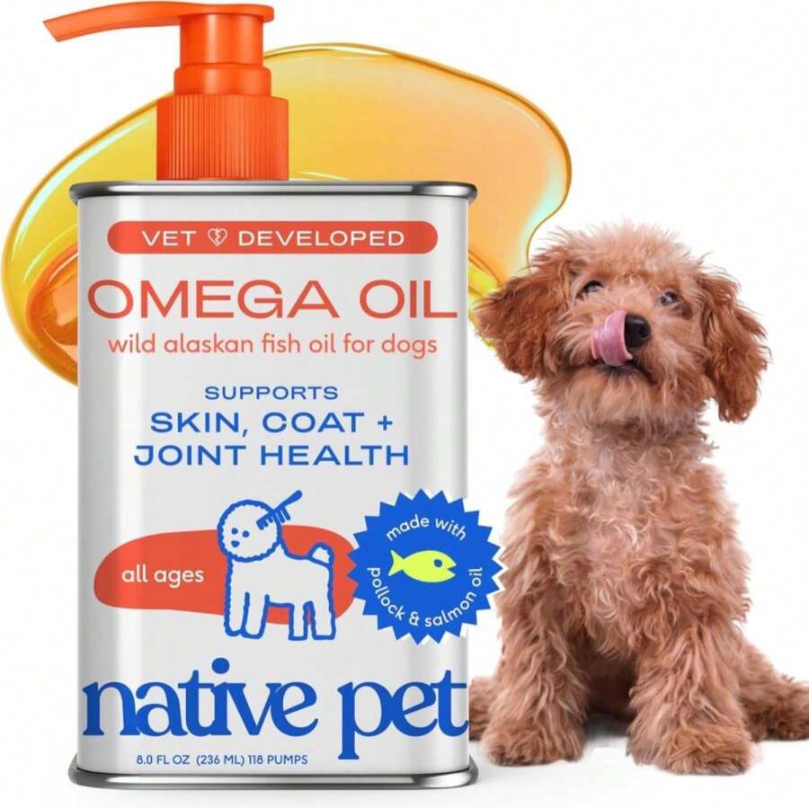 Native Pet Omega 3 Fish Oil For Dogs &Amp; Cats - Promotes Healthy Skin, Shiny Coat, &Amp; Strong Joints - Made With Wild Alaskan Salmon Oil For Dogs \U2013 Tasty, Fast-Absorbing Omega 3 6 9 Liquid Supplement- 8oz - ColorA - 查看 1