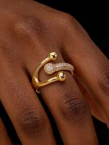 Cincin Zirkonia Silang Ganda untuk Wanita, Berlapis Emas 18K, Cincin Pernyataan, Perhiasan Pasangan, Aksesori Jari, Pemakaian Sehari-hari, Hadiah Hari Valentine - MultiWarna - View 7