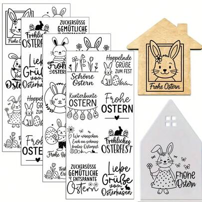 4张/套 德国复活节兔子主题UV转印贴纸 - 适用于DIY工艺品、马克杯、笔记本电脑和水瓶，自粘塑料贴纸，DIY马克杯装饰，笔记本电脑贴纸，节日装饰，喜庆设计，高品质印刷，耐用贴纸