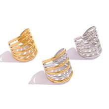 Frminee 3pcs/1pc Vintage Thick Creative Wide Band Gold Stainless Steel Rings, Retro Asymmetrical Woven Wrapped Rings, Birthday Rings, Anniversary Gift - Multicolor - View 9
