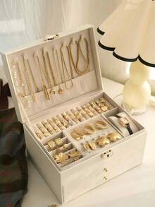 1 pieza Caja de almacenamiento de joyas de cuero multicapa, adecuada para aretes, anillos, relojes, collares y pulseras, gran capacidad, antioxidante - multicolor - Ver 10