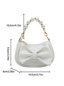 1pc Sweet Bow Handbag Shoulder Bag, Fashion Casual Solid Color Small Size, Meets Basic Storage Needs, Multi-Color Options, Exquisite Versatile, Suitable For Daily Outings, Shopping, Photography, Gifts For Teenagers, All Seasons - Pearl Handbag - View 10