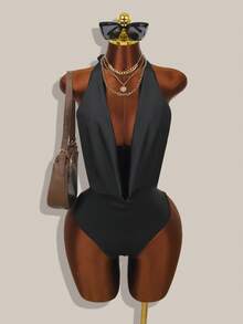 Áo liền thân nữ màu đen, dây mảnh, cổ chữ V, không tay, ôm sát và thời trang, phù hợp cho các buổi tiệc hàng ngày, áo khoác mùa hè, trang phục đi nghỉ mát thanh lịch. - màu đen - Xem 3