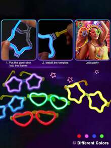 10副五角星造型荧光眼镜，霓虹眼镜，荧光棒眼镜，成人荧光眼镜，夜光派对用品，荧光眼镜，适合舞会、婚礼、情人节、生日、派对、节日和日常佩戴，派对眼镜和派对配件 - 彩色 - 查看 6