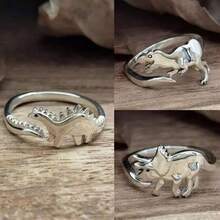 925 Silver Plated Jurassic Dinosaur Adjustable Ring, Cute Animal Theme Ring Suitable For Couples Daily Wear, Party Jewelry Gift - Ring - View 2