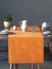 Camino de mesa moderno de terciopelo suave con textura y resistente a las manchas - Decoración minimalista para comedor - Mesa elegante y de lujo - Naranja - Ver 2