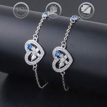 1pc Elegant & Delicate 925 Silver Butterfly & Heart Cubic Zirconia Inlaid Women Bracelet, Suitable For Daily, Party, Holiday, Date, Gift - Silver - View 2