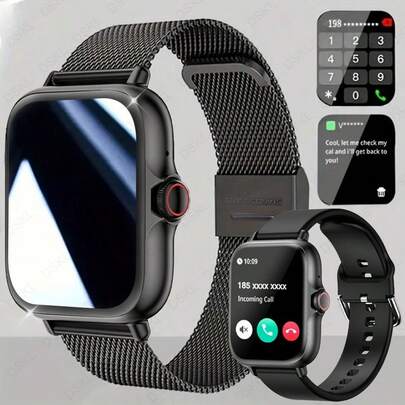 Montre connectée avec écran tactile HD de 4,65 cm - Appels sans fil, caméra, contrôle de la musique | Compatible avec Android/iOS, unisexe, cadran personnalisable, alarme et alertes d'appels/messages