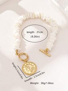 1 pieza Brazalete asimétrico de moda con concha y colgante con retrato - Amarillo Oro - Ver 4