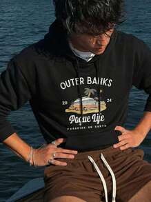 Open Phase 男士印花保暖连帽衫，美式街头风，适合秋冬季穿搭，日常百搭，送给男友/老公的礼物 - 黑色 - 查看 8