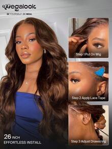 MEGALOOK Fashion Brown Long Curly Human Lace Wig - S4 - View 3