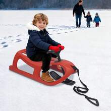LYNICESHOP Snow Sled For Kids,SnowRush Sledge,Single Rider Racer Toboggan With Pull Rope And Steering Wheel, 220 Lbs Capacity Outdoor Plastic Winter Sleigh For Toddlers & Kids. Holiday Gift (US Stock) Faster Delivery - Red - View 2