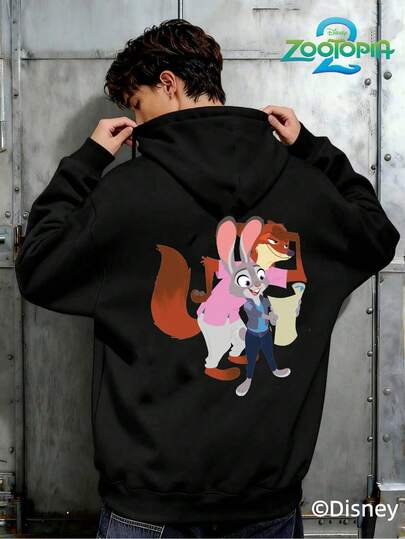  Disney Zootopia Series Stylish Stitch Print Hoodie, Men's Loose Fit Long Sleeve Drawstring Hoodie, Disney Print Autumn/Winter Hoodie (Men's Pullover Hoodie, Black Hoodie, White Hoodie, Winter Hoodie, Gray Hoodie, Men's Winter Hoodie, Plus Size Hoodie)
