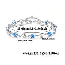 1pc Elegant & Fashionable 925 Sterling Silver Heart Shaped Cubic Zirconia Bracelet, Suitable For Daily Wear, Banquet, Party, Holiday, Date, Gift - Blue - View 4