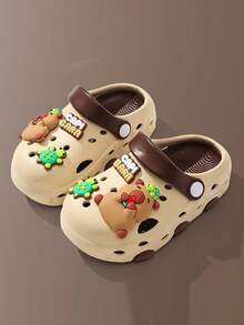 儿童镂空凉鞋，包头软底防滑，男童水河马卡通图案，幼儿/小童夏季拖鞋 - 卡其色 - 查看 2
