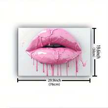 Lips & Light Pink Paint Wall Art - Framed Canvas Painting Poster, Soft Pink Lip, Bedroom, Home Office Decor - Traditional Female Face Art, Elegant Room Decoration Suitable - 1 - View 3