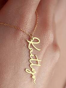 1PC Custom Vertical Name Necklace, Women's Stainless Steel Personalized Font Pendant, Daily Party Dual-Purpose, Women's Necklace, Custom Name Necklace, Simple Pop Jewelry, Simple Birthday Anniversary Gift, Spring Festival Exclusive Custom Necklace, Valentine's Day Gift, Ramadan Gift, Valentine's Day Gift For Mom - Multicolor - View 4