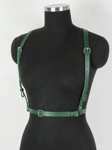 1 PC 2026 Spring New Arrival Army Green PU Leather Suspender Waist Belt, One-Piece Harness Cincher, Shirt Dress Waist Shaper For Women - Dark Green - View 3
