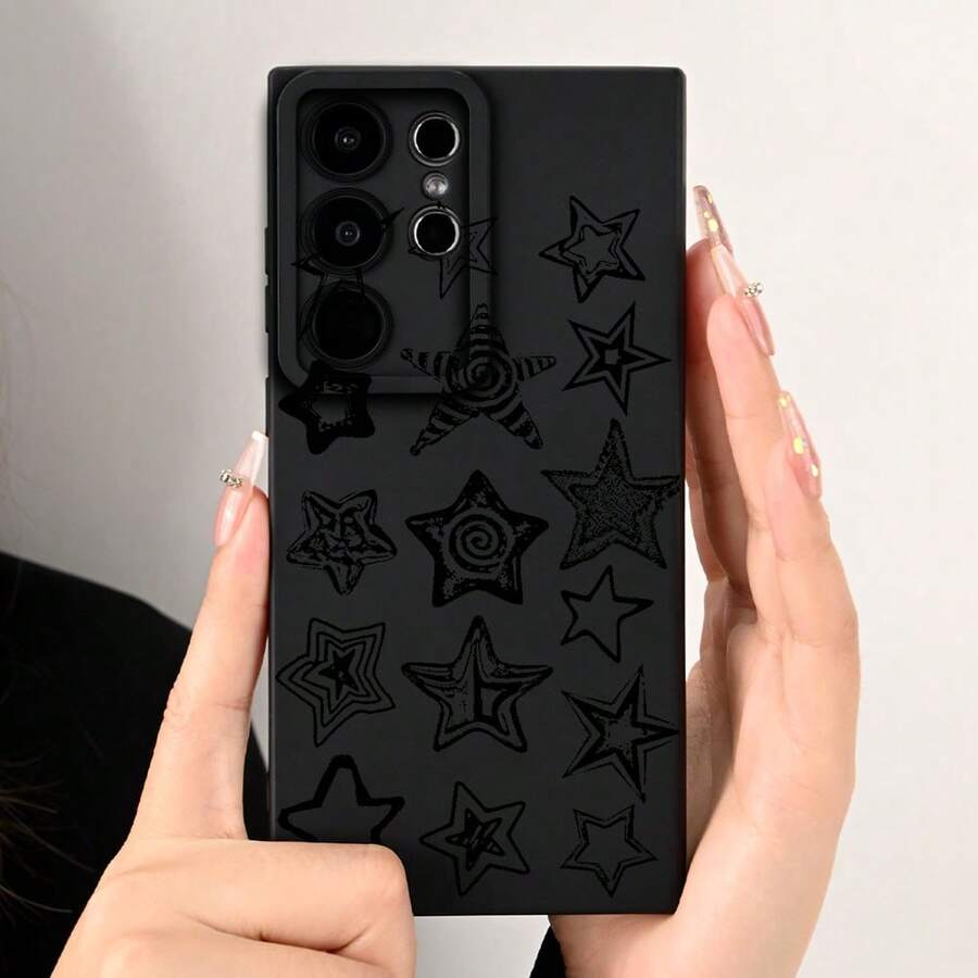 Star Pattern Element Lovers Mobile Phone Case, All-Inclusive Lens Thickened Protective Case, Suitable For Galaxy S24 S24Ultra S23 S23Ultra S22 S22UltraS21 And A Series  Mobile Phones, Non-Slip And Anti-Fall Protective Cover, Unisex - màu đen - Xem 1