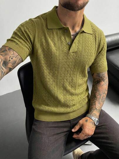 Suéter de punto de cuello polo de manga corta, unicolor, casual y ligero, versátil para primavera y verano