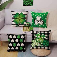 4pcs Vibrant Happy St Patricks Day Decorative Throw Pillow Covers 18 X 18in, Gold Lucky Shamrock Clover Dog Cat Paw Prints Porch Outdoor Home Decor, Irish Spring Sofa Couch Cushion Case, Seasonal Holiday Supplies, Indoor Outdoor Party Decor, Perfect Housewarming Gifts For Famliy Or Friends - Kiểu 1 - Xem 1