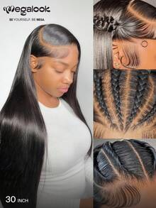 MEGALOOK Fashion Straight Long Hair Natural Looking Human Lace Wig - SNatural - View 2