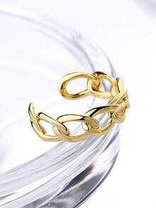 Adjustable 925 Sterling Silver 18K Gold Plated Hollow Hoop Ring, Fashion Minimalist Style For Women - Interlocking Ring - View 6