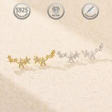 1 Pair Stylish 925 Silver Pentagram Stud Earrings For Women, Suitable For Daily, Party, Holiday, Date, Gift - Gold - View 2