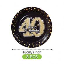 40th Birthday Gold Polka Dot Disposable Plates, Napkins, Cups - One Time Use Party Supplies Set, Serves 8 Guests, Suitable For Birthday, Wedding, Theme Party, Family Picnic - Multicolor - View 7