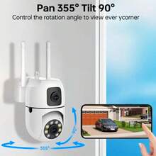 3MP+3MP 无线安防摄像头，双镜头室内监控，自动追踪报警，高清夜视，智能家居安防摄像头，适用于青少年监控，2.4GHz WiFi 室内/室外摄像头，支持 SD 卡/云存储（需额外付费），手机 App 控制镜头旋转 - 白色 - 查看 7