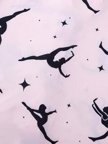 两件套儿童睡衣套装，印花图案为跳舞女孩，舒适的翻领短袖上衣搭配松紧腰短裤，甜美可爱时尚睡衣，适合节日派对、休闲儿童睡衣和家居服穿着。 - 粉色 - 查看 8