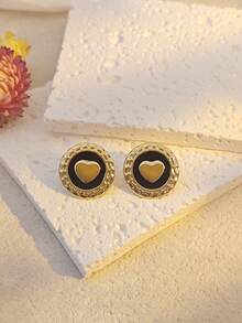 European American Colorful Gold Plated Fashionable Stainless Steel Geometric Round Heart Teardrop-Shaped Earrings For Women New Lightweight Luxury Ear Stud Jewelry For Women Beach Summer Boho Jewelry Cute Earrings For Teen Girls Chunky Jewelry For Women Summer Beach Vacation - Multicolor - View 5