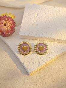 European American Colorful Gold Plated Fashionable Stainless Steel Geometric Round Heart Teardrop-Shaped Earrings For Women New Lightweight Luxury Ear Stud Jewelry For Women Beach Summer Boho Jewelry Cute Earrings For Teen Girls Chunky Jewelry For Women Summer Beach Vacation - Multicolor - View 9