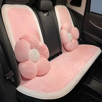 1pc Car Seat Cushions With High-End Winter Feel, Plush Warmth And Antifreeze, Car Seat Cushions Made Of Rabbit Hair, Flower Shaped Car Headrests, Pillows, Car Headrests, Internet Famous Rabbit Hair Flower Shaped Car Pillows, Comfortable Neck Pillows, Pillows, Winter Warmth And Fatigue Prevention, Car Lumbar Pillows, Car Headrests, And Interior Design Car Pillow