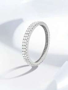 1pc Double Row Full Rhinestone Ring, Eternal Promise Exquisite Jewelry Gift, Suitable For Women, Perfect For Parties And Dates - Ring - View 4