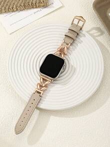 1件適用於Apple Watch錶帶，杏色與玫瑰金金屬V型鏈條錶帶，高端時尚風格，適合 38/40/41/42/44/45/46/49mm，兼容Ultra/SE/11/10/9/8/7/6/5/4/3/2/1系列，適合女性，情人節禮物，時尚配件 - 杏色 - 查看 3