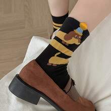 4 Pairs Of Cute Dachshund Printed Women's Round Neck Socks, 2026 New Year Cartoon Dog Socks, Soft And Comfortable Cotton Socks, Suitable For Daily Home Wear - Random - View 5