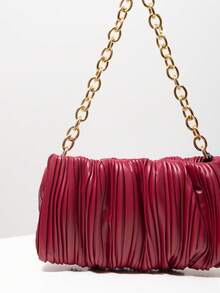 Ruched Pleated Metal Chain Shoulder Bag, Elegant Women's Wallet, Suitable For Commuting, Work, Party, Date (Random Pattern) - Burgundy - View 4