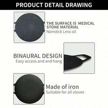 Plato redondo de hierro antiadherente para barbacoa coreana de 30 cm, utensilios de cocina para acampar al aire libre, sartén adecuada para hornillo de cartuchos y hervirmariscos,cocina,comal antiadherentecharola para hornear. - Negro - Ver 10