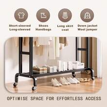 SAEIV Clothes Rack, Wardrobe Rack With Wheels, Heavy-Duty Clothes Rail On Wheels, 2 Clothes Rails And 2 Shelves, For Bedroom, Hallway, Sturdy Metal, Black - Black Clothes Rack - View 6