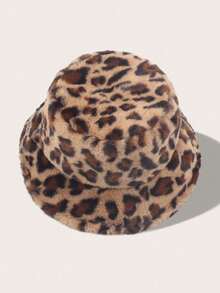 1pc Women's Winter Leopard Print Bucket Hat, Fashionable Thick & Warm, Suitable To Pair With Wool Jackets And Winter Outfits - Multicolor - View 5