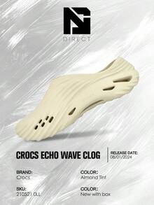 Crocs Echo Wave Clog Almond Tint – Shose For Man/Woman-Vintage-Spring & Summer-Thick Sole Casual Beach Flip Flops, Shock-Absorbing Comfort, Gym To Streetwear-Mother's Day Gifts-Father's Day Gift –210521 0LL - Almond Tint - 查看 6