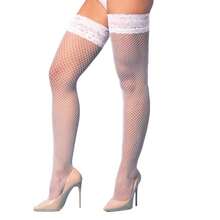 Women's 7/8 Fishnet Stockings With Lace And Non-Slip Silicone For Corsets - Perrutextil Classic Sexy Winter - 白色 - 查看 2