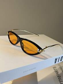 1pc Retro Oval Cat Eye Fashion Glasses- 90s Designer Y2K Small Narrow Frame Shades, Suitable For Street Style, Parties, Vacation And Daily Wear - Multicolor - View 7